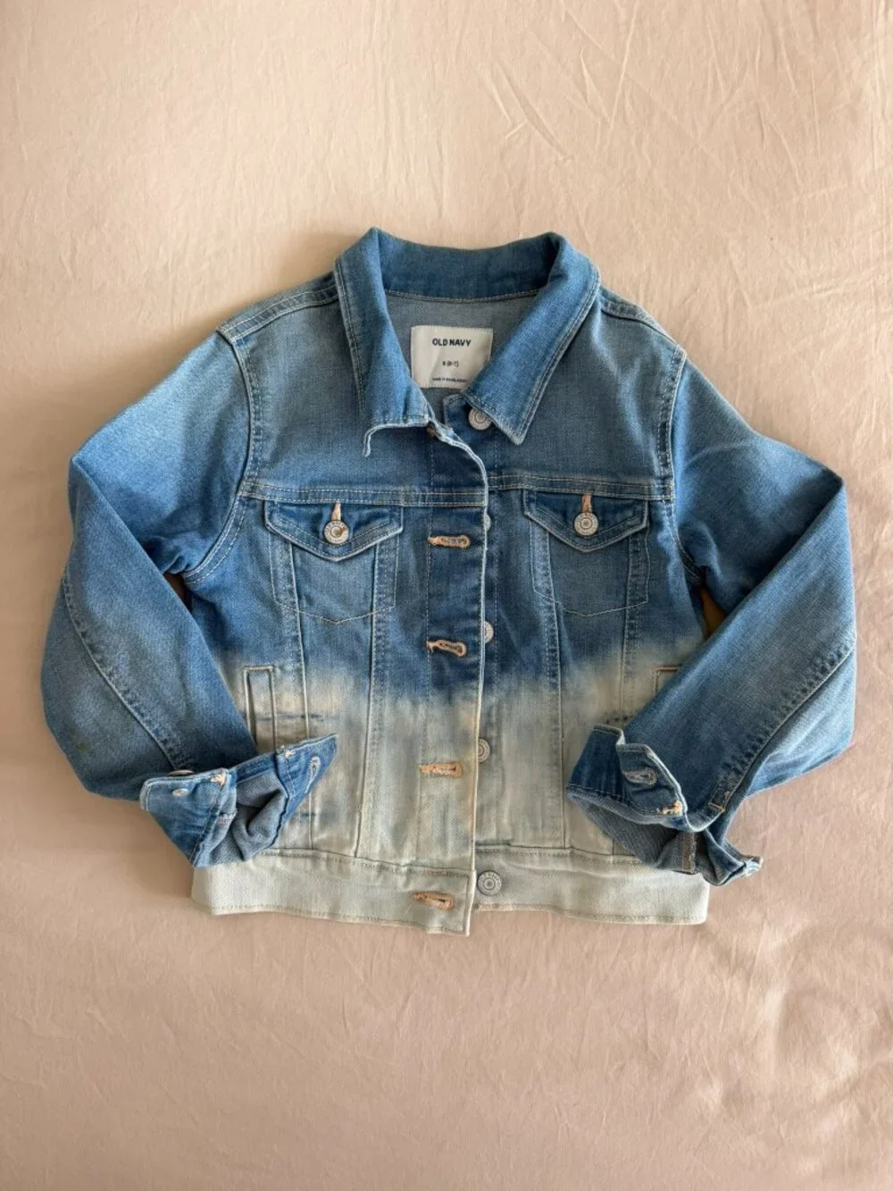 Old Navy Girls Ombre Dip Dye Denim Jacket Size S (6-7) Like New